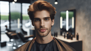 Trendy men's hairstyles in a modern salon setting.