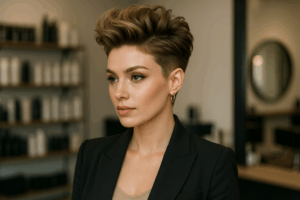 תמונה של מספרה מודרנית עם לקוחות ומעצבי שיער שמחים, המשקפת את האווירה הייחודית והסטייליסטית