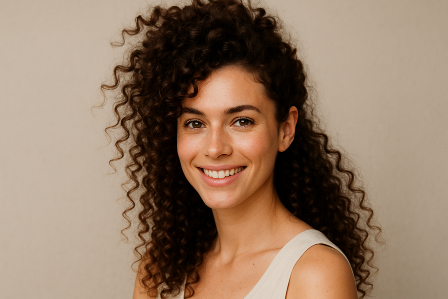 תמונה של אדם עם שיער מתולתל טבעי מציג תסרוקות שונות שמתאימות לתלתלים טבעיים